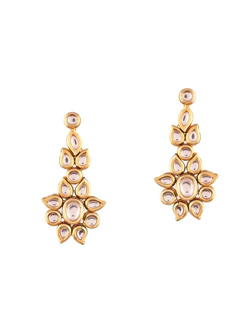 gold colored brass kundan earrings - 14857499 - Very Small Image - 1