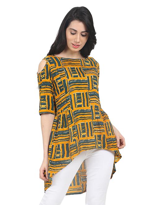 yellow printed asymmetrical tunic - 14857921 - Very Small Image - 1