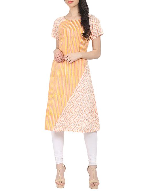 orange cotton aline kurta - 14857967 - Very Small Image - 1