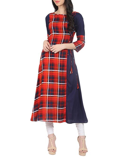 checkered a-line kurta - 14857969 - Very Small Image - 1