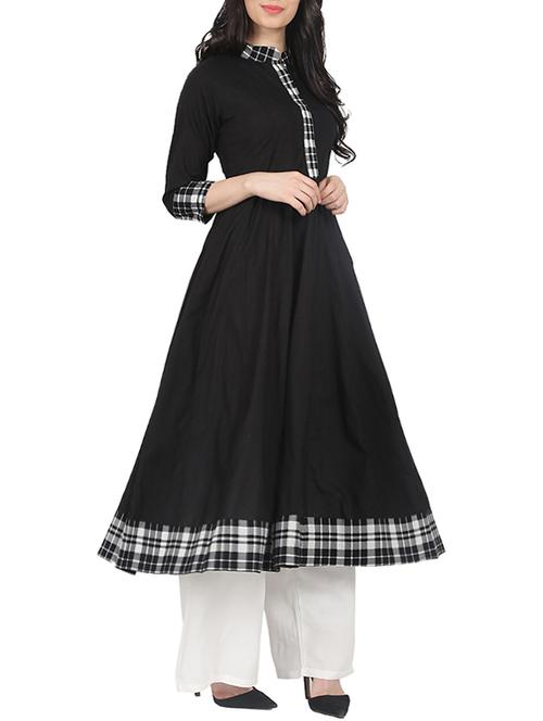 check detaling flared kurta - 14857993 - Very Small Image - 1