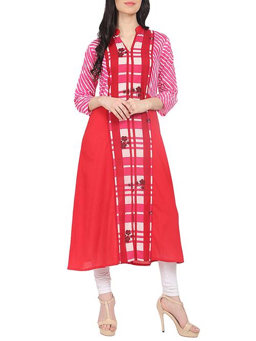 checkered panel a-line kurta - 14857995 - Very Small Image - 1