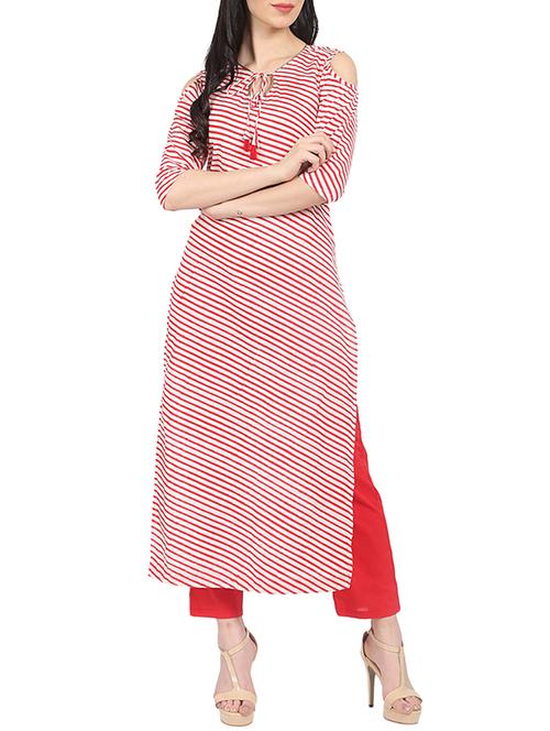 stripes could shoulder kurta with pant set - 14858010 - Very Small Image - 1