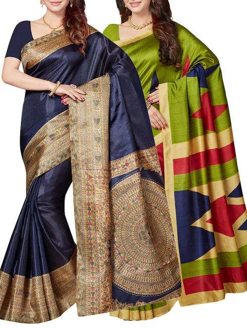 multicolored art silk combos saree with blouse - 14859360 - Very Small Image - 1