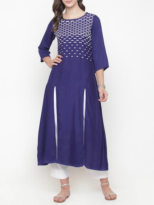embroidered a-line kurta pant set - 14860292 - Very Small Image - 1