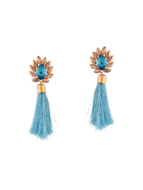 blue colored brass tassel earrings - 14860639 - Very Small Image - 1