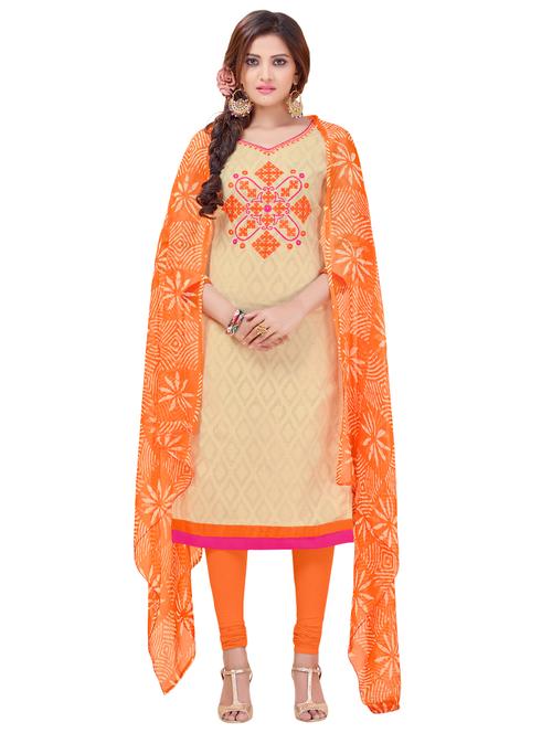 cream churidaar suit unstitched suit - 14861352 - Very Small Image - 1