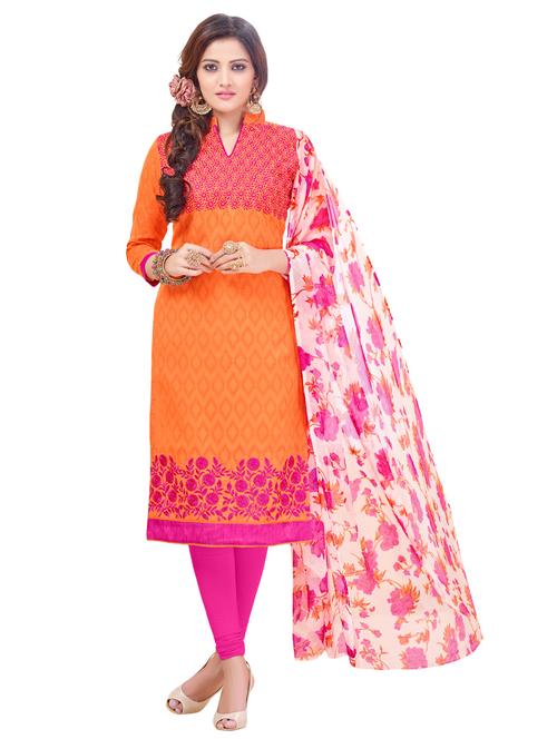 orange churidaar suit unstitched suit - 14861355 - Very Small Image - 1