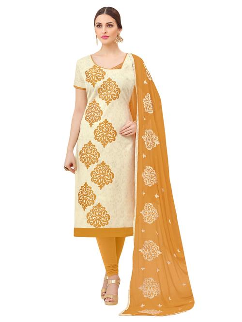 cream churidaar unstitched suit - 14861356 - Very Small Image - 1