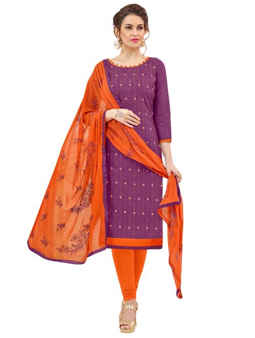 purple churidaar suit unstitched suit - 14861357 - Very Small Image - 1