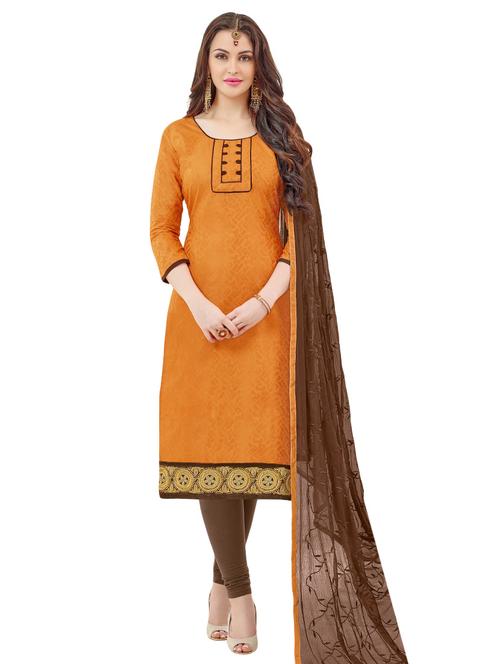 orange cotton embroidered unstitched suit - 14861398 - Very Small Image - 1