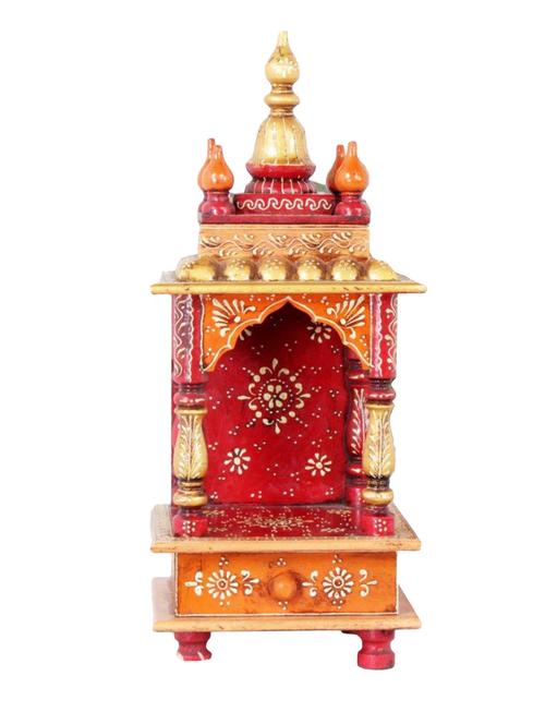 rajasthani ethnic handpainted wooden temple size 8 x 8 x 18 inch - 14861444 - Very Small Image - 1