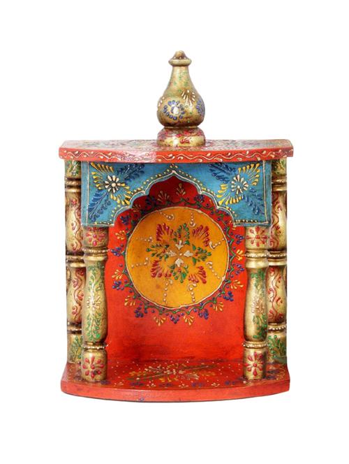 rajasthani ethnic handpainted wooden temple size 8.5 x 5 x 13 inch - 14861448 - Very Small Image - 1
