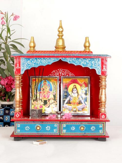 rajasthani ethnic handpainted wooden temple size 18 x 9 x 21 inch - 14861455 - Very Small Image - 1