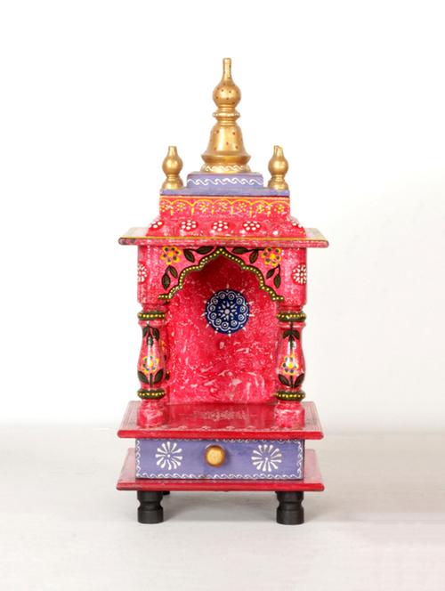 rajasthani ethnic handpainted wooden temple size 8 x 8 x 18 inch - 14861467 - Very Small Image - 1