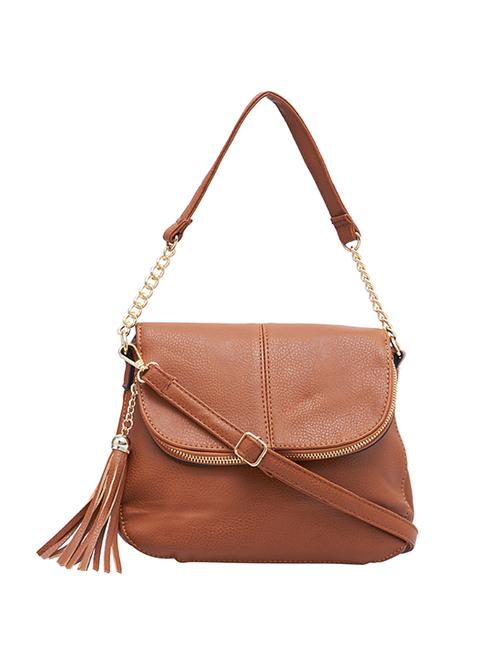 tan leatherette regular sling bag - 14861585 - Very Small Image - 1
