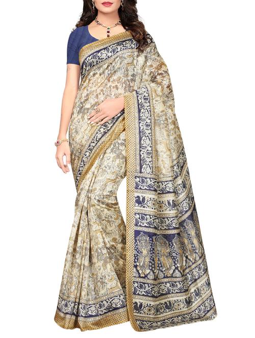 beige printed saree with blouse - 14862137 - Very Small Image - 1