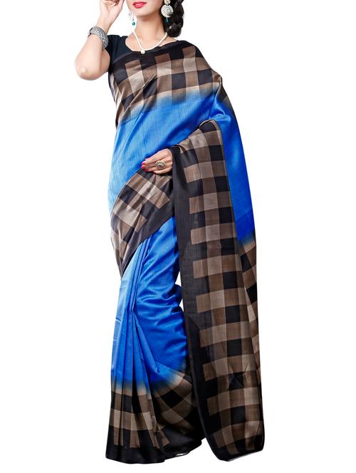 blue art silk printed saree with blouse - 14862160 - Very Small Image - 1