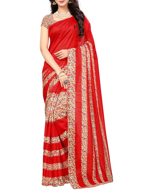 red art silk printed saree with blouse - 14862168 - Very Small Image - 1