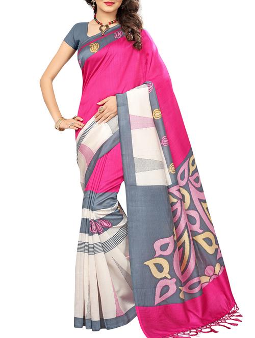 pink silk printed saree with blouse - 14862176 - Very Small Image - 1