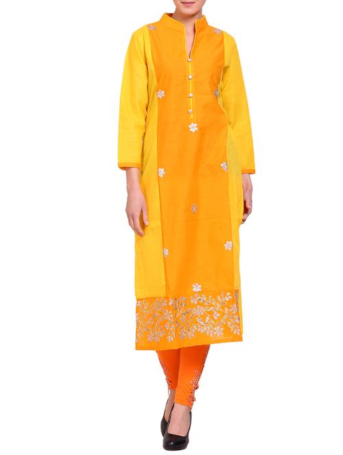 yellow cotton straight kurta - 14863387 - Very Small Image - 1