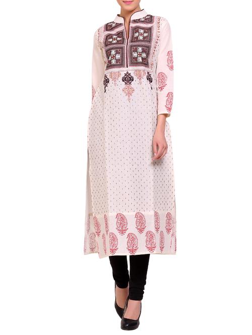 cream cotton straight kurta - 14863407 - Very Small Image - 1