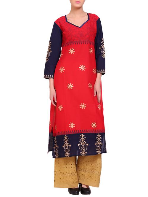 rerdcolored cotton straight kurta - 14863415 - Very Small Image - 1