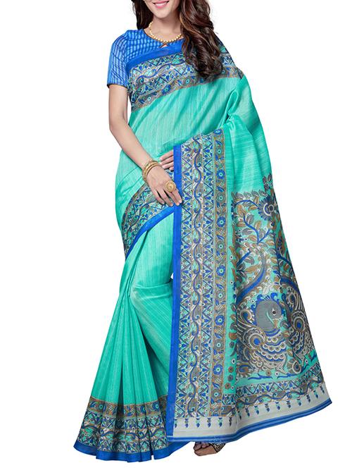turquoise art silk bhagalpuri saree with blouse - 14864803 - Very Small Image - 1