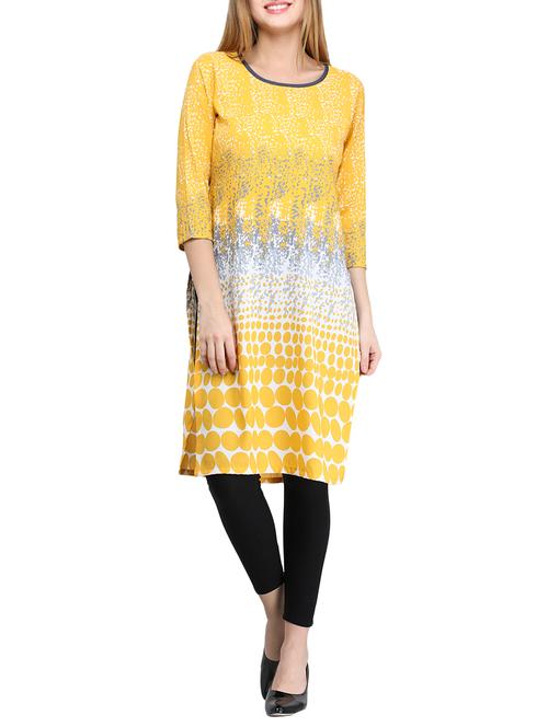 yellow crepe straight kurta - 14865080 - Very Small Image - 1