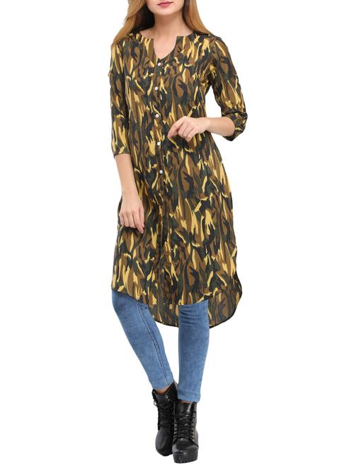 green crepe high-low kurta - 14865096 - Very Small Image - 1
