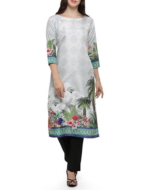 white poly silk straight kurta - 14865196 - Very Small Image - 1