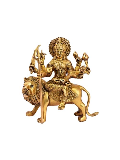 decorative brass goddess idol of ambe maa sitting on tiger with handicrafts product - 14866263 - Very Small Image - 1
