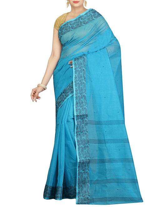 sky blue cotton tant saree - 14866501 - Very Small Image - 1