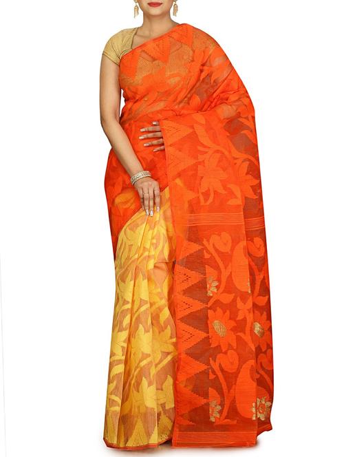 orange cotton silk jamdani saree - 14866554 - Very Small Image - 1
