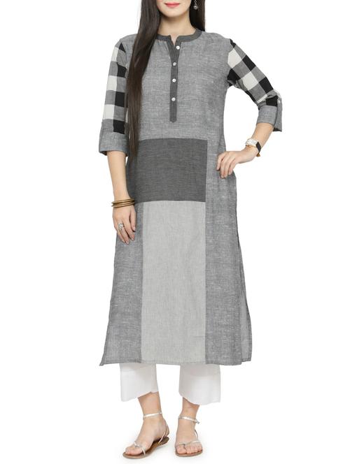 color block melange straight kurta - 14866763 - Very Small Image - 1