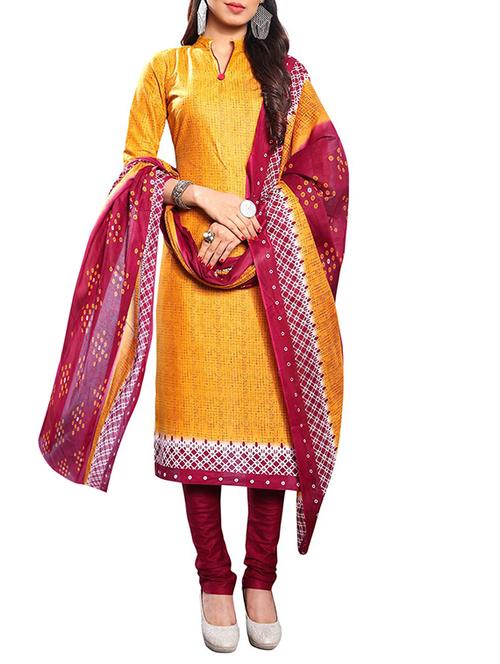 yellow printed unstiched churidaar suit - 14867197 - Very Small Image - 1