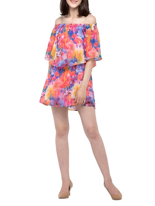 orange printed off shoulder dress - 14867877 - Very Small Image - 1
