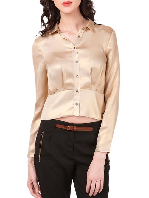 solid beige casual top - 14867945 - Very Small Image - 1