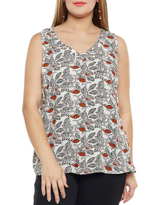leaf print v neck plus top - 14868008 - Very Small Image - 1
