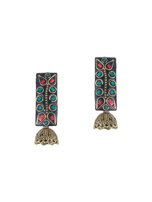 multi colored brass jhumka earrings - 14868261 - Very Small Image - 1