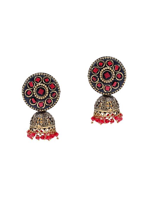 red brass jhumka earrings - 14868356 - Very Small Image - 1