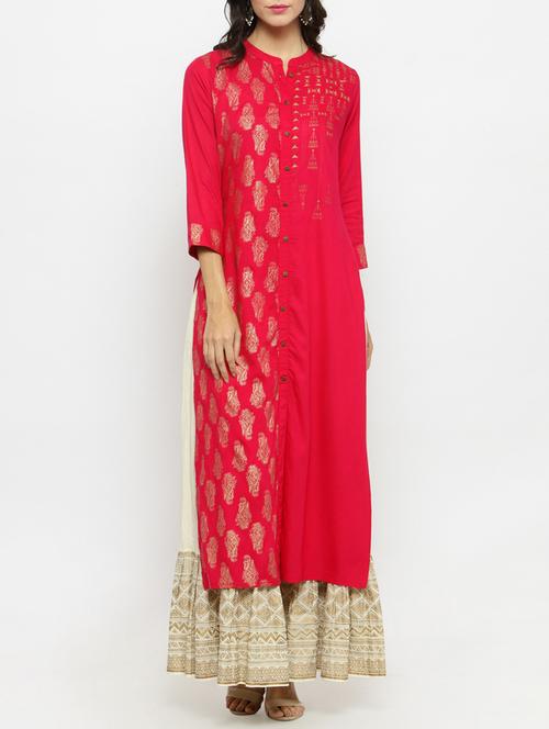 fuchsia printed slit kurta - 14868384 - Very Small Image - 1