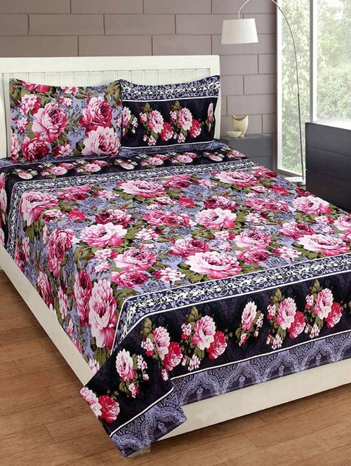 polycotton 3d floral double bedsheet with 2 pillow covers - 14868591 - Very Small Image - 1