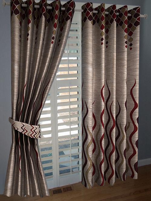 beige geometric print door curtains - 14869051 - Very Small Image - 1