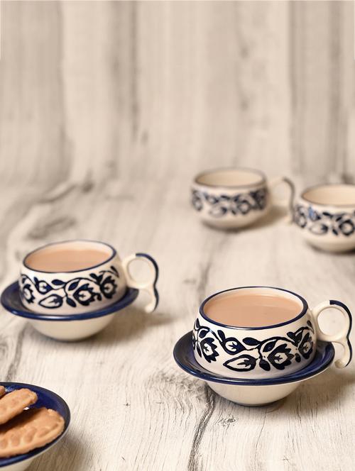 floral print blue ceramic cup saucer(set of 6) - 14869204 - Very Small Image - 1