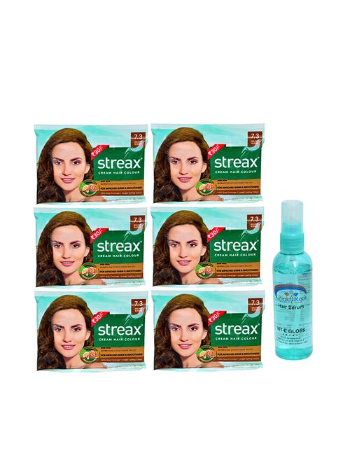 streax cream hair colour 7.3 golden blonde 6 pcs and 1 pc pink root hair serum pack of 7 - 14869248 - Very Small Image - 1