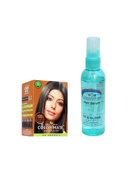 color mate hair color 9.2 natural brown sachet 6 pcs and 1 pc pink root hair serum pack of 7 - 14869255 - Very Small Image - 1
