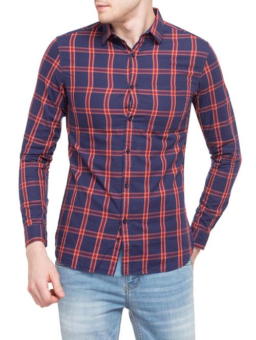 navy blue cotton casual shirt - 14869603 - Very Small Image - 1