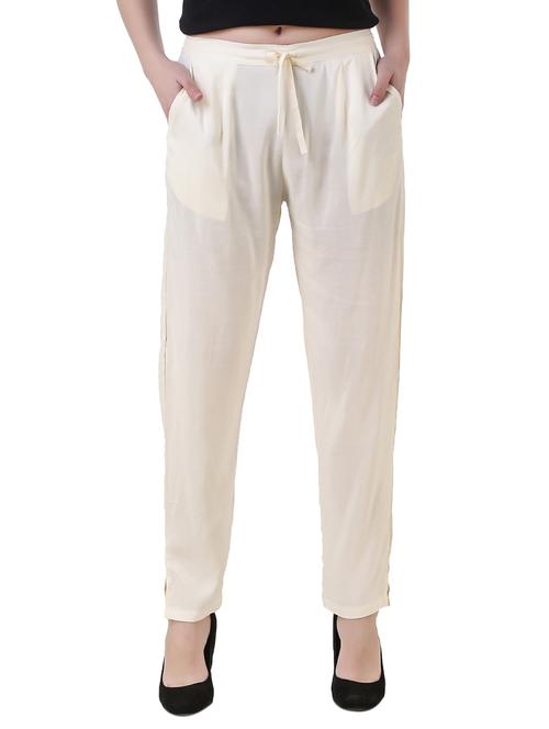 cream solid flat front trouser - 14869718 - Very Small Image - 1