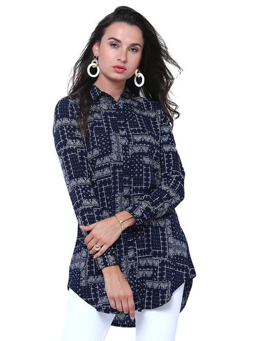 navy blue printed tunic - 14869876 - Very Small Image - 1